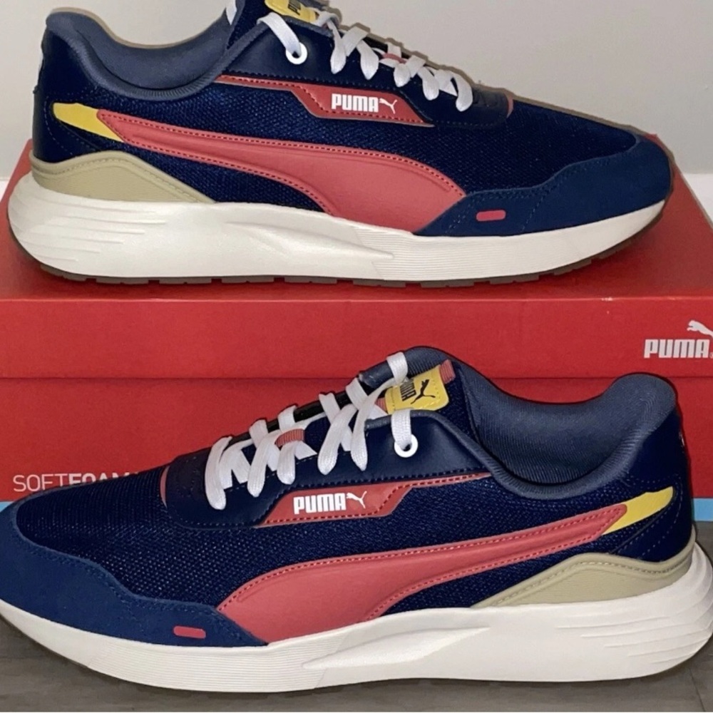 NEW Puma Runtamed Plus 391250 20 Men's Size 7.5Medium Blue Red Mustard Sneakers.